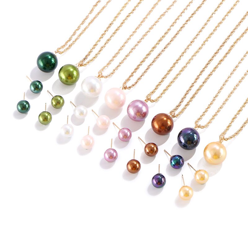 Dreamwork 8Colors Polynesian Hawaiian Samoa Marshall Style Glass Pearl Twisted Chain Necklace Pendant Dangle Stud Earrings Set