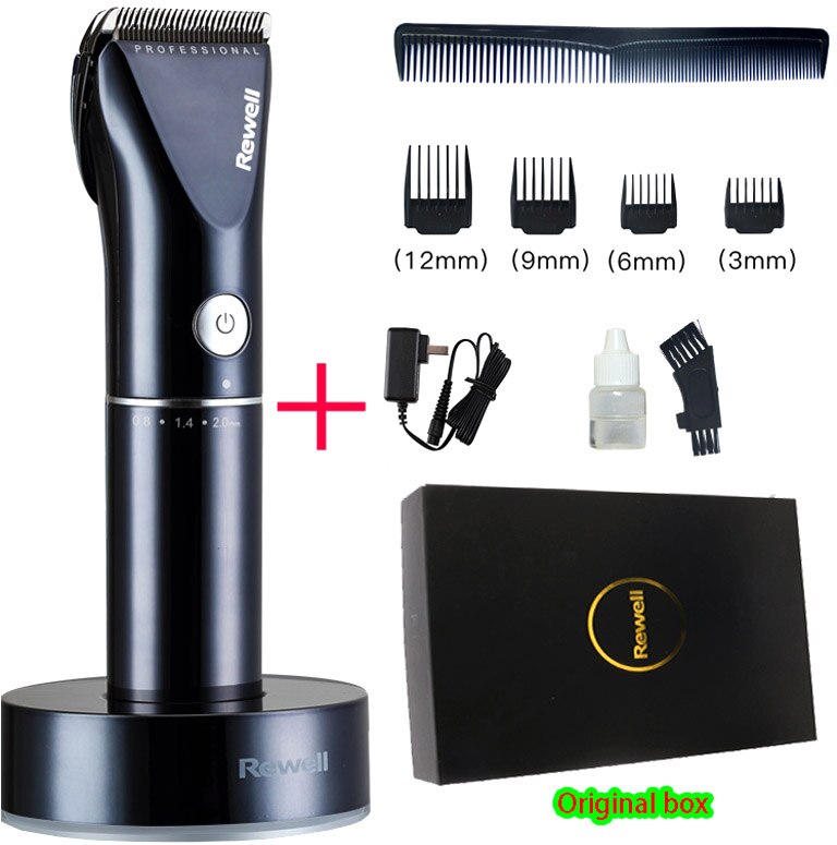 hair clipper rechargeable trimmer lithium battery Titanium alloy blade cutter adjustable comb Fine-tuning 100-240V: Black