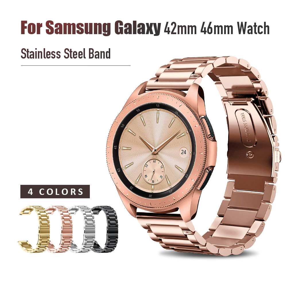 Rustfritt stålbånd for samsung galaxy watch 46mm 42mm rem med 22mm 20mm bredde armbånd metall tre lenker klokkeremmer
