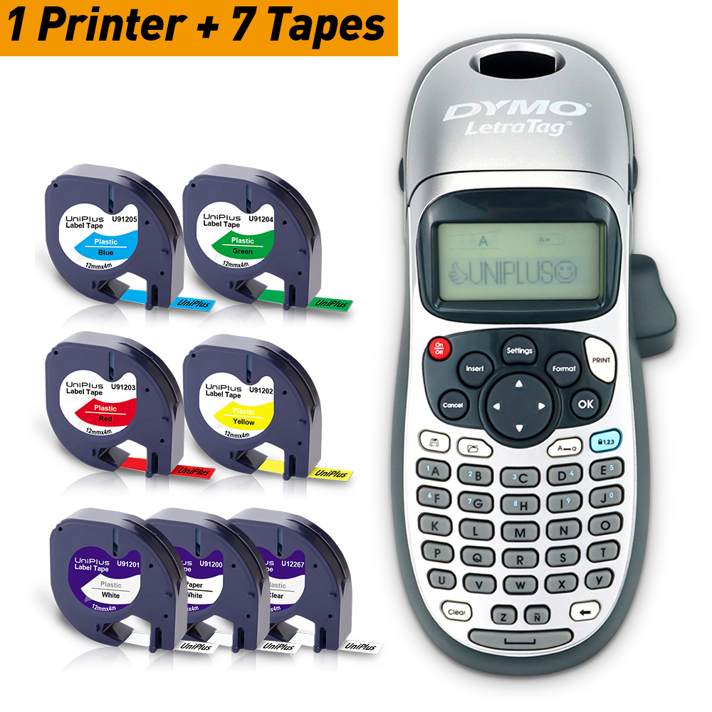 Dymo Labeling Machine Dymo Letratag 100H Dymo LT100H LT-100H Dymo Labeller with 7PK Compatible Dymo Tape 12267 12mm LT Label: 1PK Printer 7PK Tape