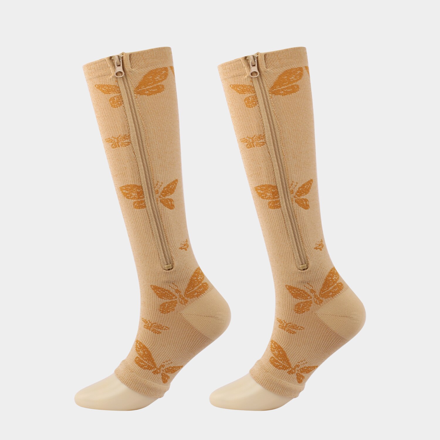 HYSAIXIA Calzini a compressione Calzini compressivi a pressione per polpaccio con cerniera Open-toe Tinta unita Uomo Donna Non coprire le dita dei piedi Calzini con zip: S / Brown