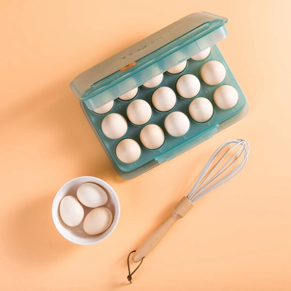 Ägghållare för kylskåp, kylskåp äggförvaringsbox behållare och organisatör för kök, ägghållare med lock, rymmer 15 ägg,