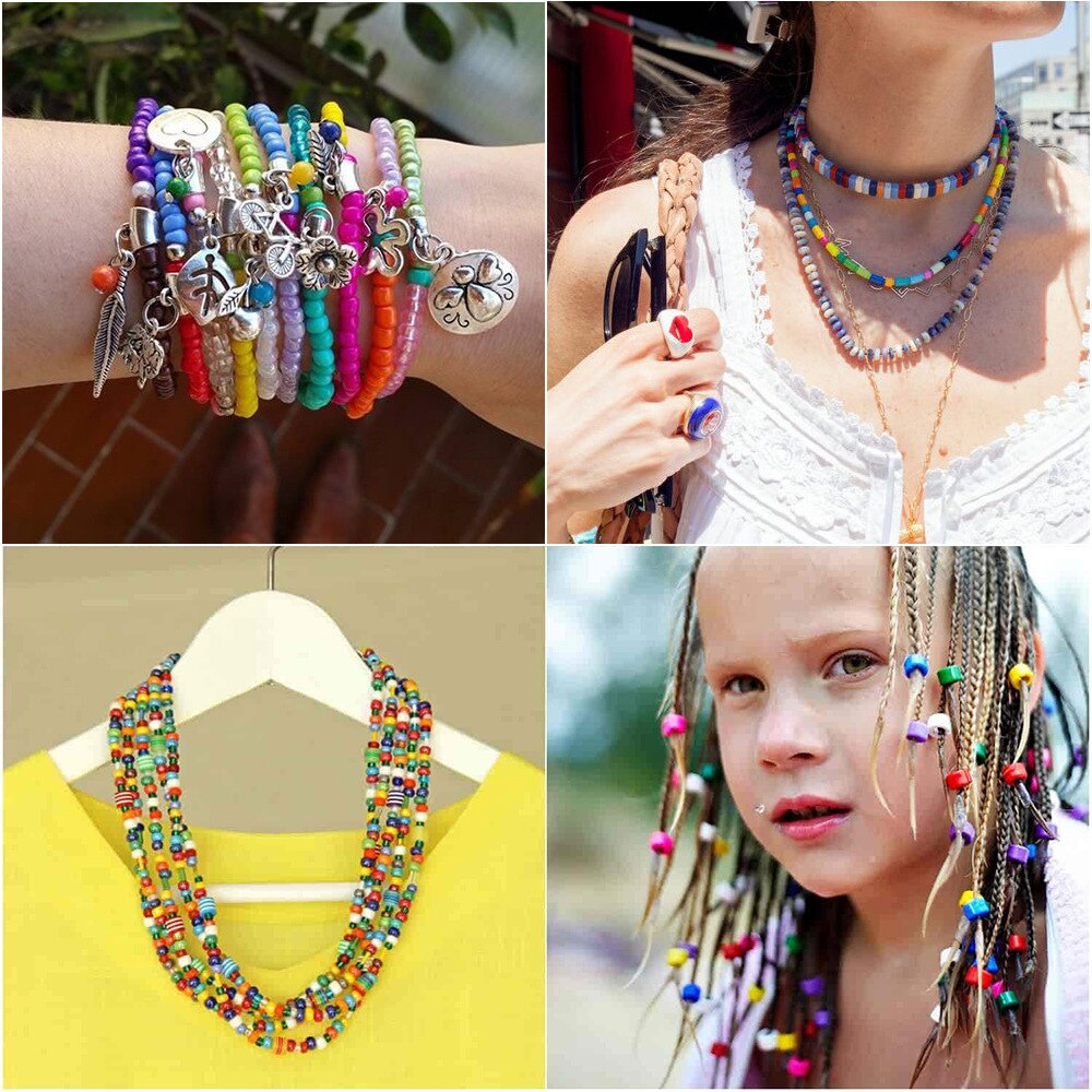 100Pcs Pony Beads Multi-Colored 6X9mm Rainbow Pony Beads Bulk for Friendship Bracelet, Jewelry Making and Hair Braids