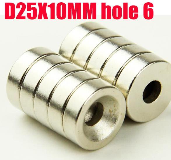 25*10 5 Pcs N52 Magneet Super Sterke Ring Magneet 25 Mm X 10 Mm Verzonken Gat: 6 Mm Zeldzame Aarde Neodymium N50