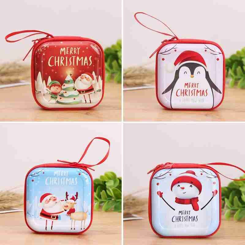 Quadrato Di Natale Banda Stagnata Cambiamento piazza Borsa della Chiusura Lampo Portatile Auricolare Sacchetto Dei Bambini Del Sacchetto Del Regalo Del Raccoglitore di Chiave Scatola di Immagazzinaggio