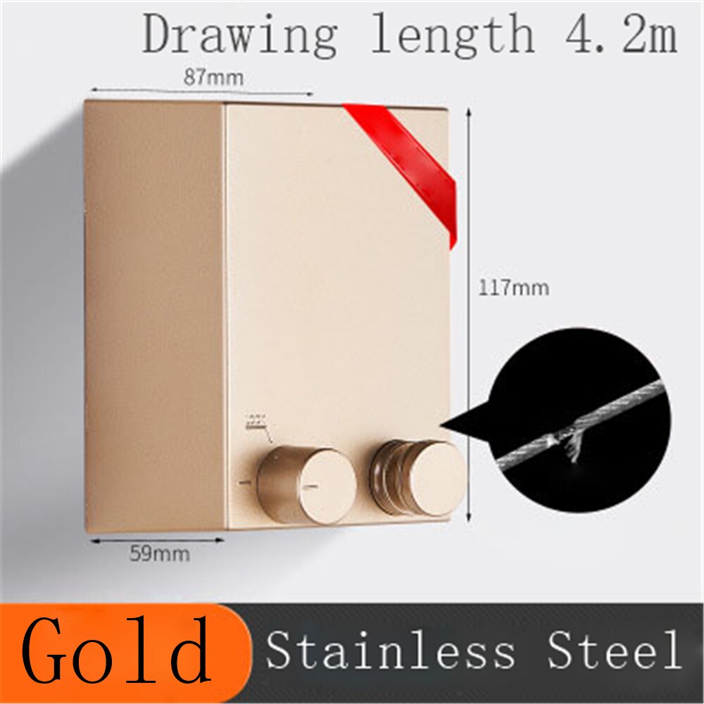 Indoor Outdoor Retractable Laundry Clothesline Wall Hanging Stretch Washing Clothes Line Shrinking Balcony Invisible Line: Gold