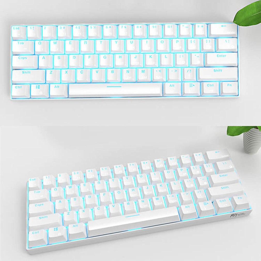 RK61 Wired Bluetooth Keyboard Dual Mode 60% Golden/ Ice Blue Backlit 61 Key Portable Mechanical Gaming Keyboard