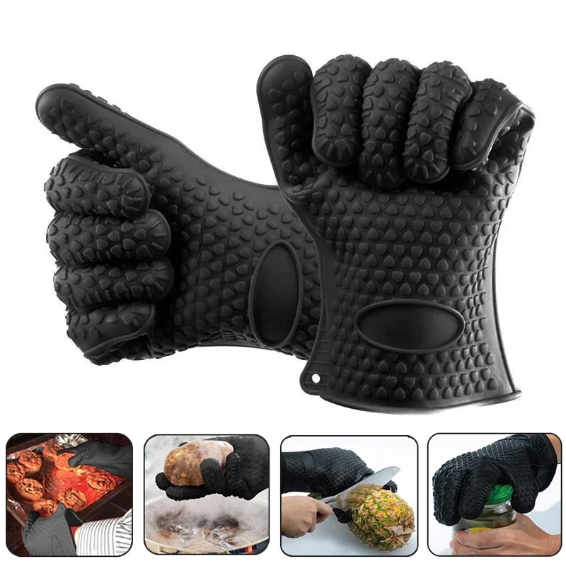 1/2Stck oben flappen zurück handschuhe 230 hitze beständige Silikon handschuhe Küche verdicken Grill ofen Koch handschuh Grill handschuhe