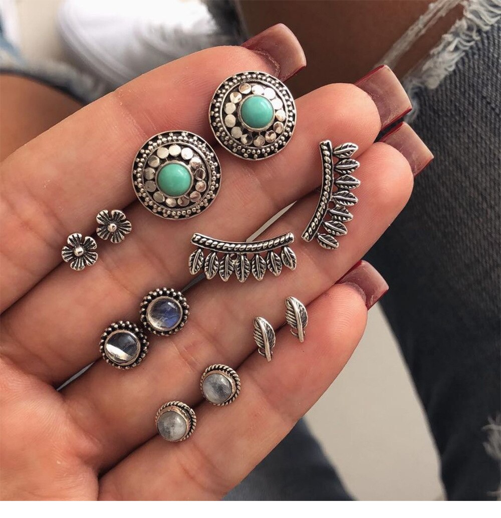 Böhmen Geometrische Kleine Stud Ohrringe Set Für Frauen Shell Blume Stern Hand Charme Ohrringe Mädchen Trendy Schmuck: EA063-11