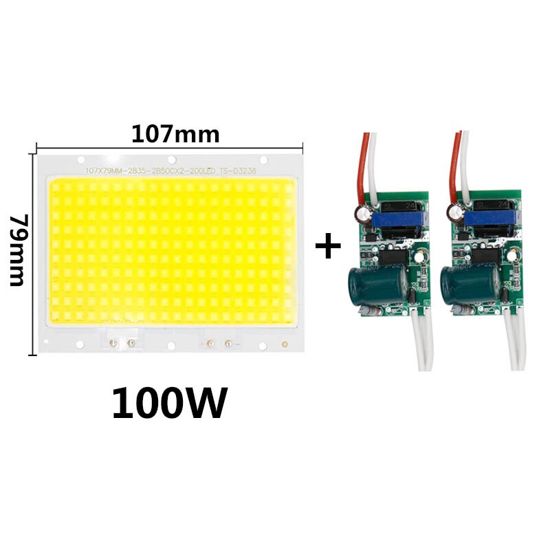 Diodes lumineuses haute puissance avec pilote 50W puce LED W 100W 150W, lumière à large faisceau, SMD2835, lumière d'extérieur, blanc froid, 90-200 V, 260: 100W LED with driver