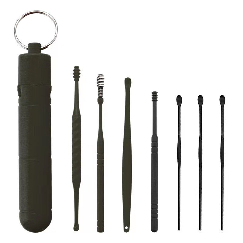 7Pcs Stainless Steel Earpick Ear Cleaner Spoon Ear Care Cleaning Tool Ear Wax Removal Kit Ear Wax Remover Ear Wax Removal Tool: Black