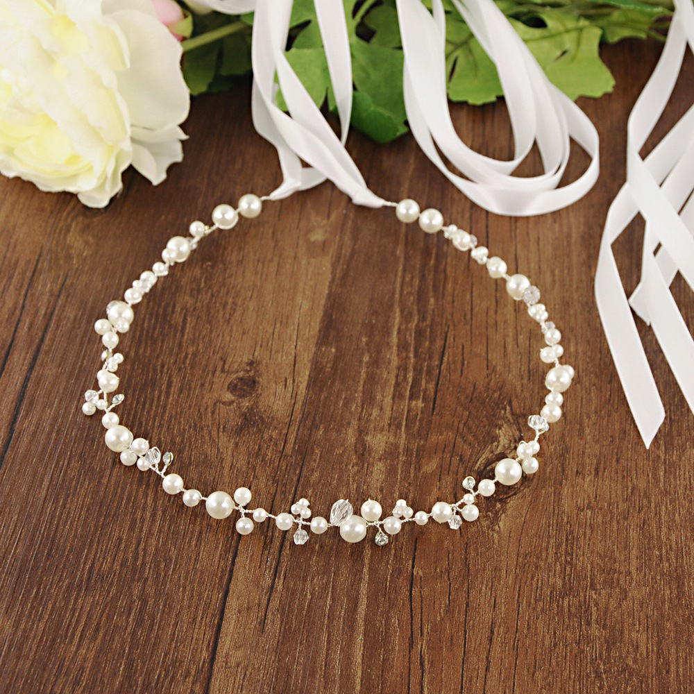 Cinturones de novia de cristal plata hechos a mano, cinturones finos de boda para vestido de perlas, cinturones de banda para boda, accesorios de boda, diadema dorada: SilverOffwhiteRibbon