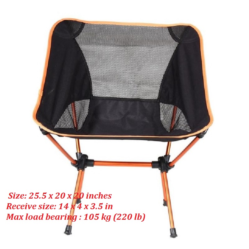 Lounge strandstol ultralet udendørs campingstol bærbar fiskeri ryglæn sammenfoldelig picnic sæde have kontor hjemmemøbler: A-orange