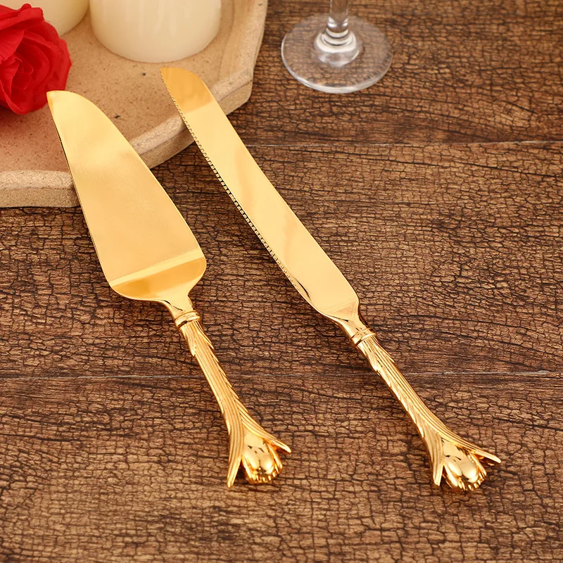 2 Stuks Bruidstaart Mes en Schop Pizza Broodmes Bruiloft Benodigdheden Taartmes Driehoek Brood Schop Bakken Tools: Licht Geel