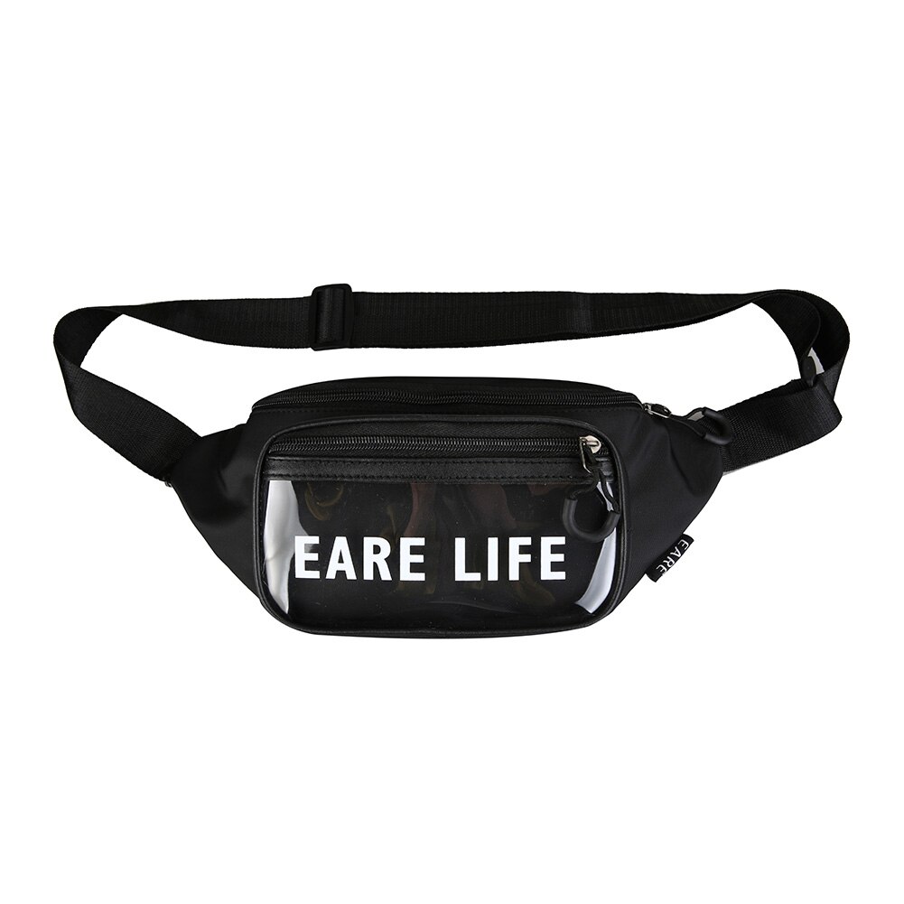 Pvc transparante heuptas voor dames, klassieke textuur, chique vrijetijdstas, nylon splitsen, rits, borst-schoudertas: Zwart