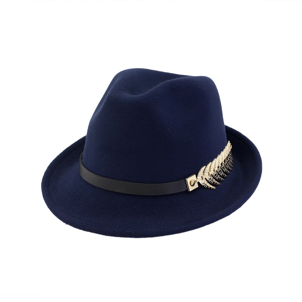 Fs wolvilt dames heren fedora hoed voor lente herfst dame gangster trilby kerk jazz hoeden panama pet zwarte krul rand: Marine