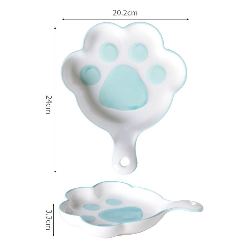 Cat's Claw Plate Handle Cute Hand-Painted Ceramic Baking Dessert Plate Creativity Salad Dish Home Kitchen Restaurant Tableware: Large Blue