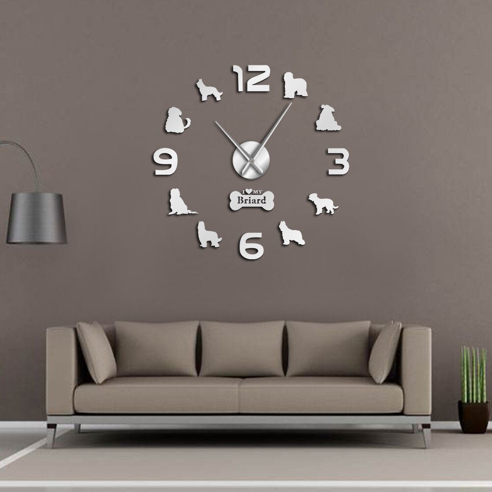 Horloge murale de la race de chien Briard, horloge de grande taille, moderne, autocollants muraux