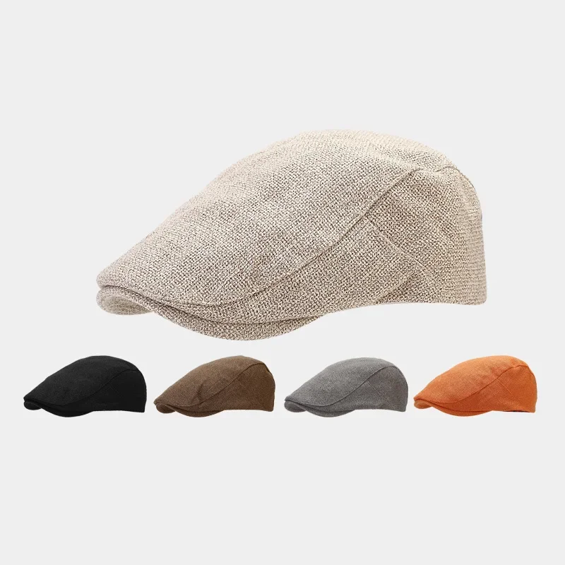 Zomer Heren Baret Linnen Pet Verstelbare Krantenjongenspet Ademend Vintage Effen Zwart Klimop Eendenbek Hoed Boinas Para Mujer