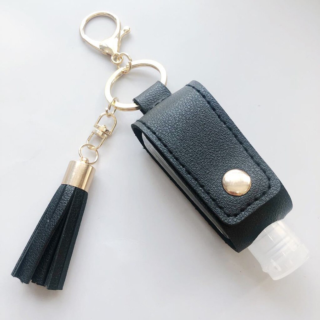 Hand Sanitizer Leder Keychain Halter Reise Flasche Nachfüllbar Container 30ml Flip Wiederverwendbare Flasche mit Quaste Keychain Träger: B