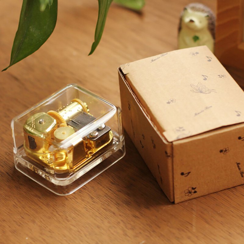 Transparent Acrylic Square Music Boxes Gold Hand Cranked Gurdy 18 Note Music Box Play Birthday Christmas Year