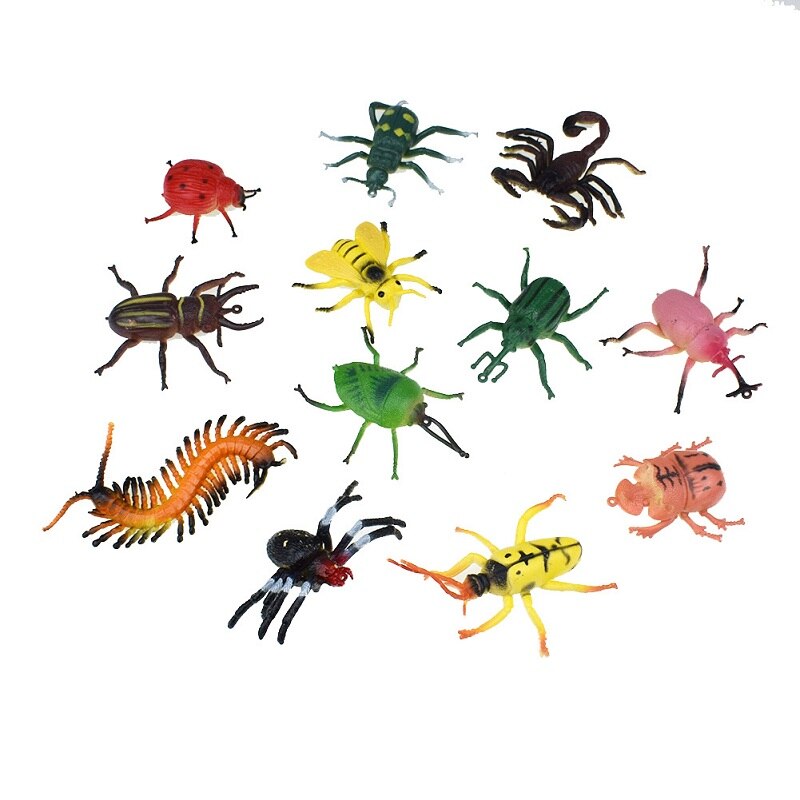 12 Pcs Simulation Insekt Modell Spinne Skorpion Centipede Bug Beetle Cricket Tier Spielzeug Action Figure Handpuppen Kinder