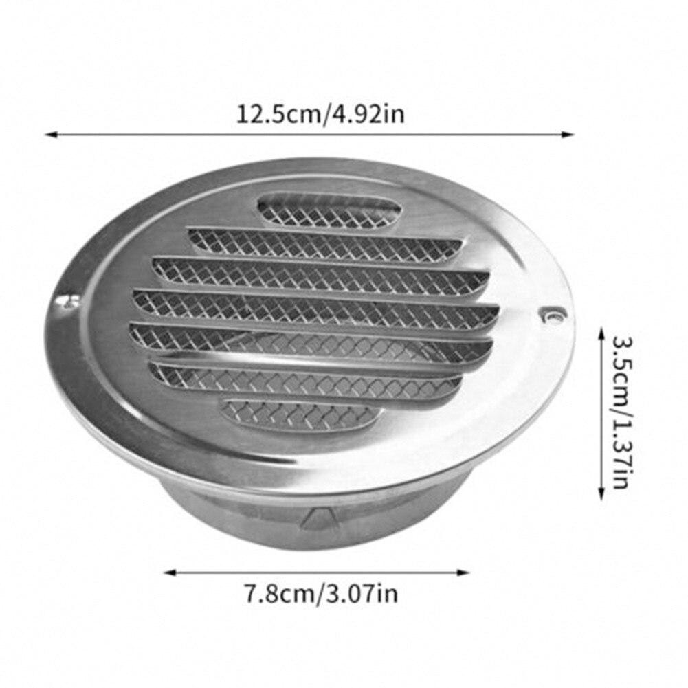 80mm/100mm/120mm Flat Round Air Vent Grill Stainless Steel Cover Louver Air Vent Silver Thicken Anti Mosquito Air Vent