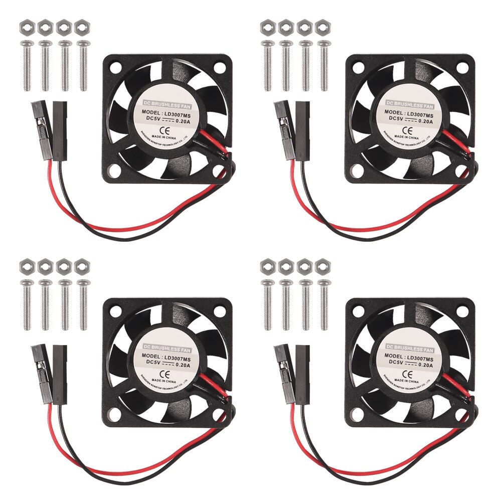 4Pcs Raspberry Pi Koelventilator Borstelloze 30X30X7Mm 3007 Fan Cpu 3.3V 5V koelventilator Voor Raspberry Pi 4 Model B, 3 B +, Pi 3: 4PCS Black