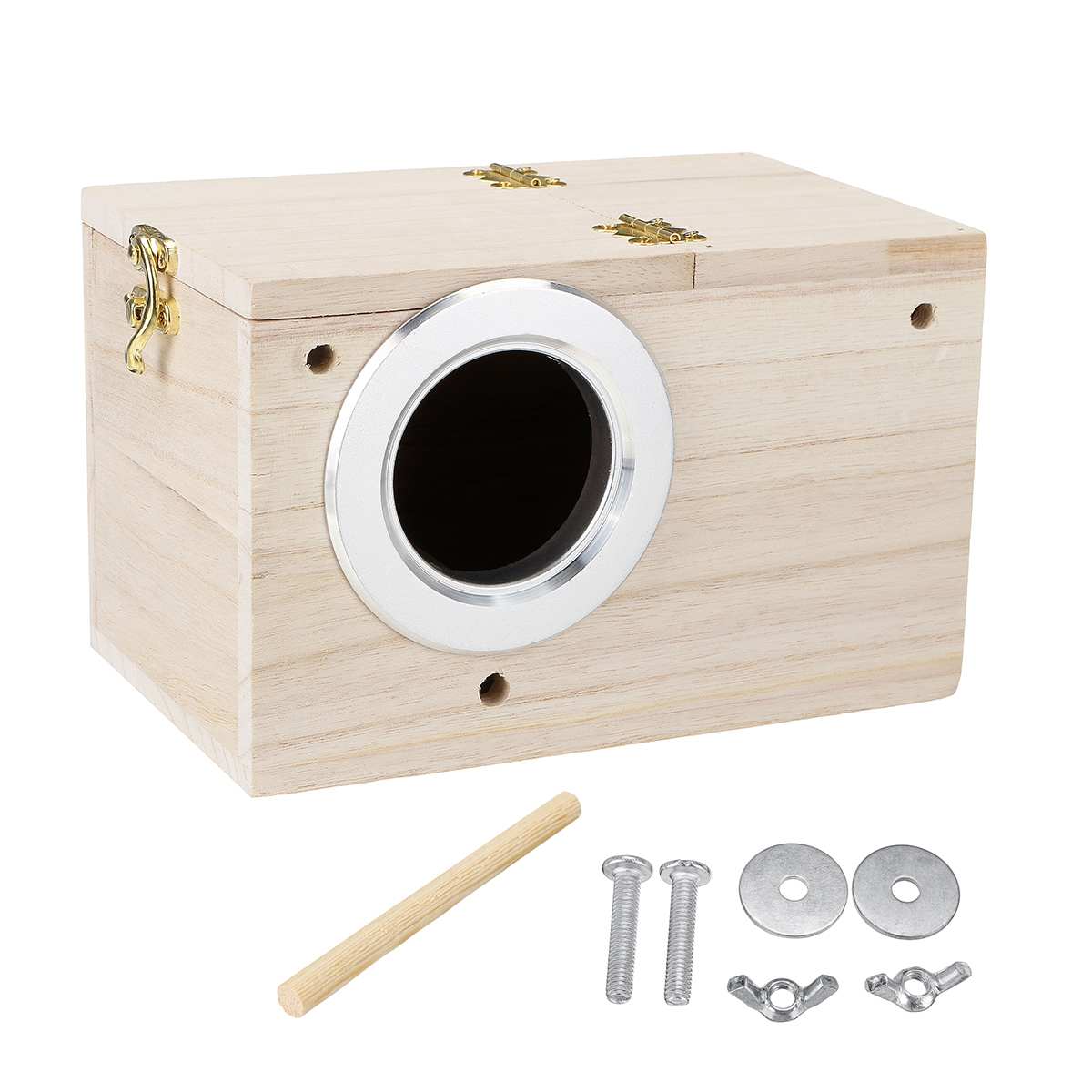 Bird Parrot Wooden Box Budgie Nest Wooden Box Breeding Boxes Aviary Bird House Nesting w/ Stick Window Security Garden Yard Home