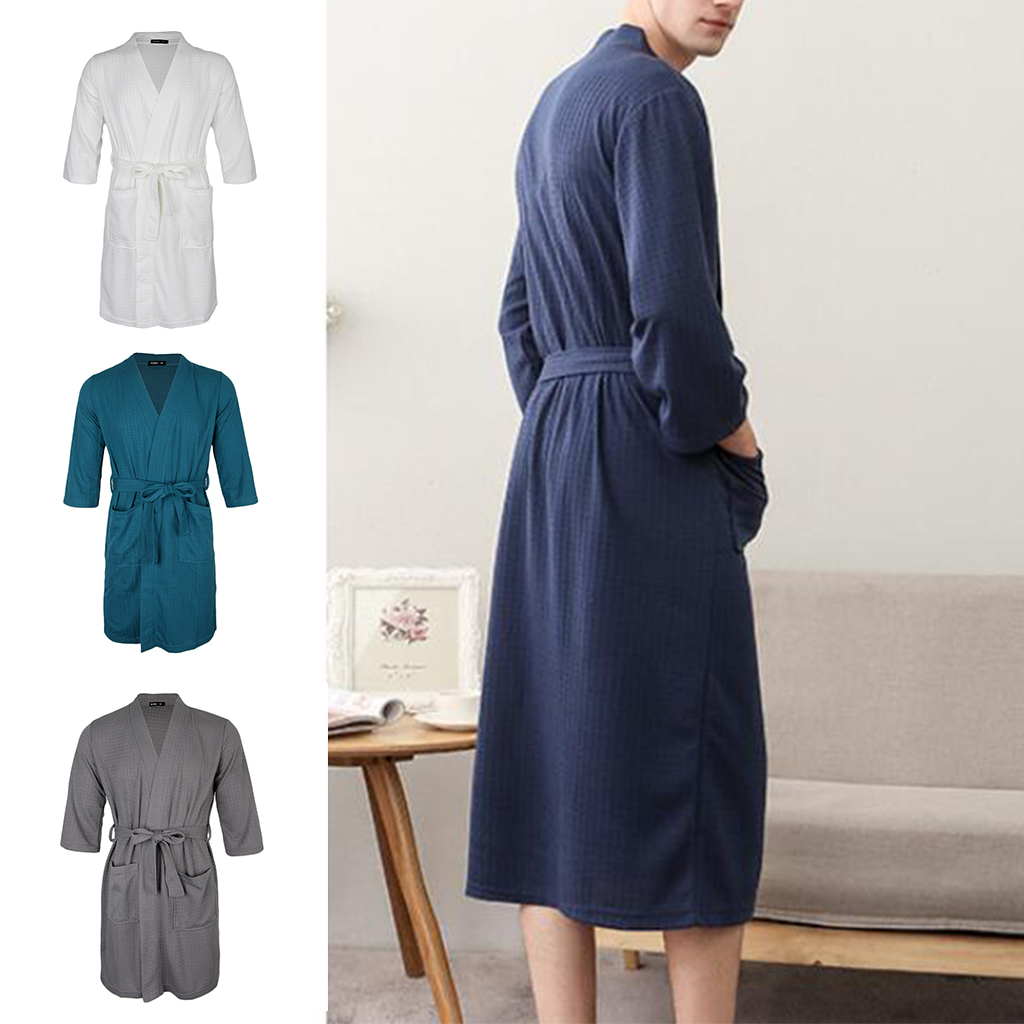 Womens Mens Kimono Robes Knit Bathrobe Loungewear Sleepwear Robe