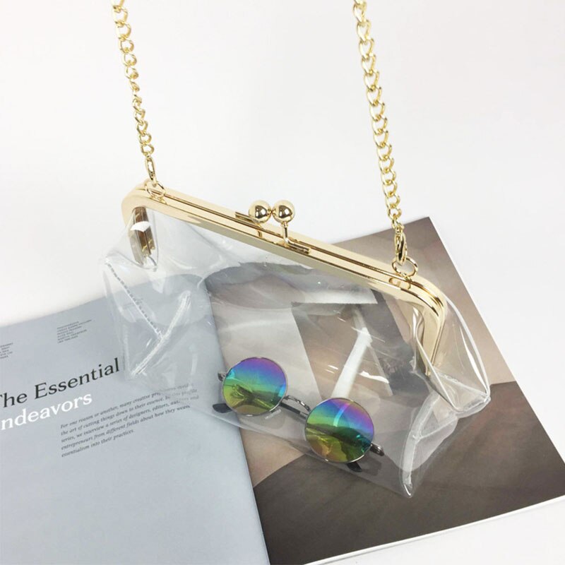Hisuely clip-tasche, pvc-sommer-gelee-tasche, süße transparente damentasche mit kette, transparente umhängetasche: Klar