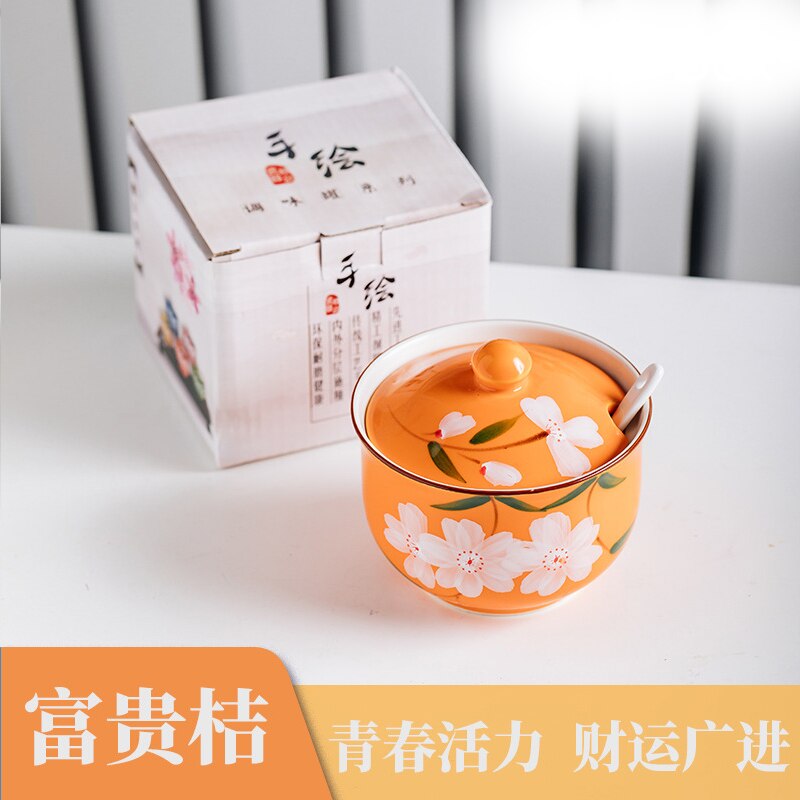 Tanque de condimentos de cerámica con forma de gato de dibujos animados japoneses, cuchara de cerámica, salero, tarro de especias, accesorios de cocina, caja: Oranger Flowers