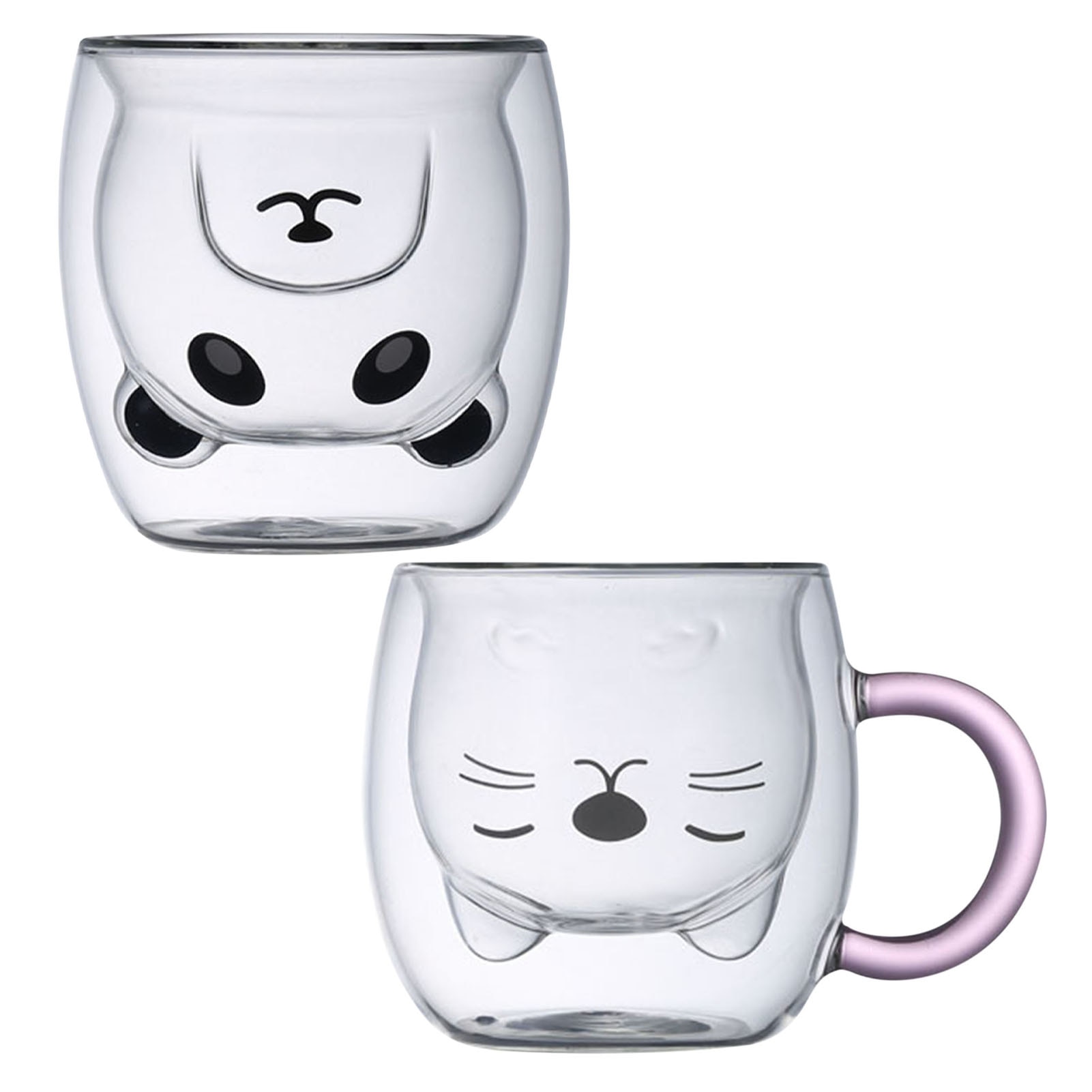 Heat Resistant Double Wall Glass Cup Mugs Borosilicate 2-layer 260ml Glass Cute Panda Cat Tea Coffee Cup