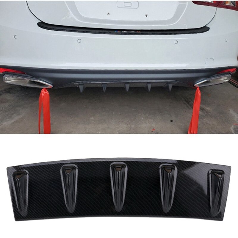 Universal Car Rear Bumper Lip Diffuser 5 Fin Shark Fin Style Carbon Fiber Bumper Spoiler Car Styling: Default Title