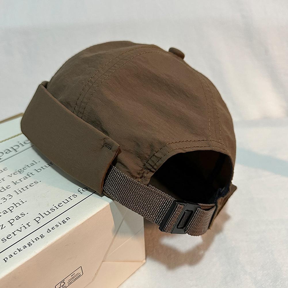 Sneldrogende randloze hoed Lichtgewicht straat Dunne zomer opgerolde Docker Retro Beanie Beanie Hat Manchet Sailor Cap Mesh Verstelbaar Y4T0