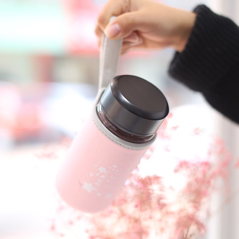 Cherry Blossom Glas Cup Met Doek Cover Bloem Thee Transparante Cup 020 Y