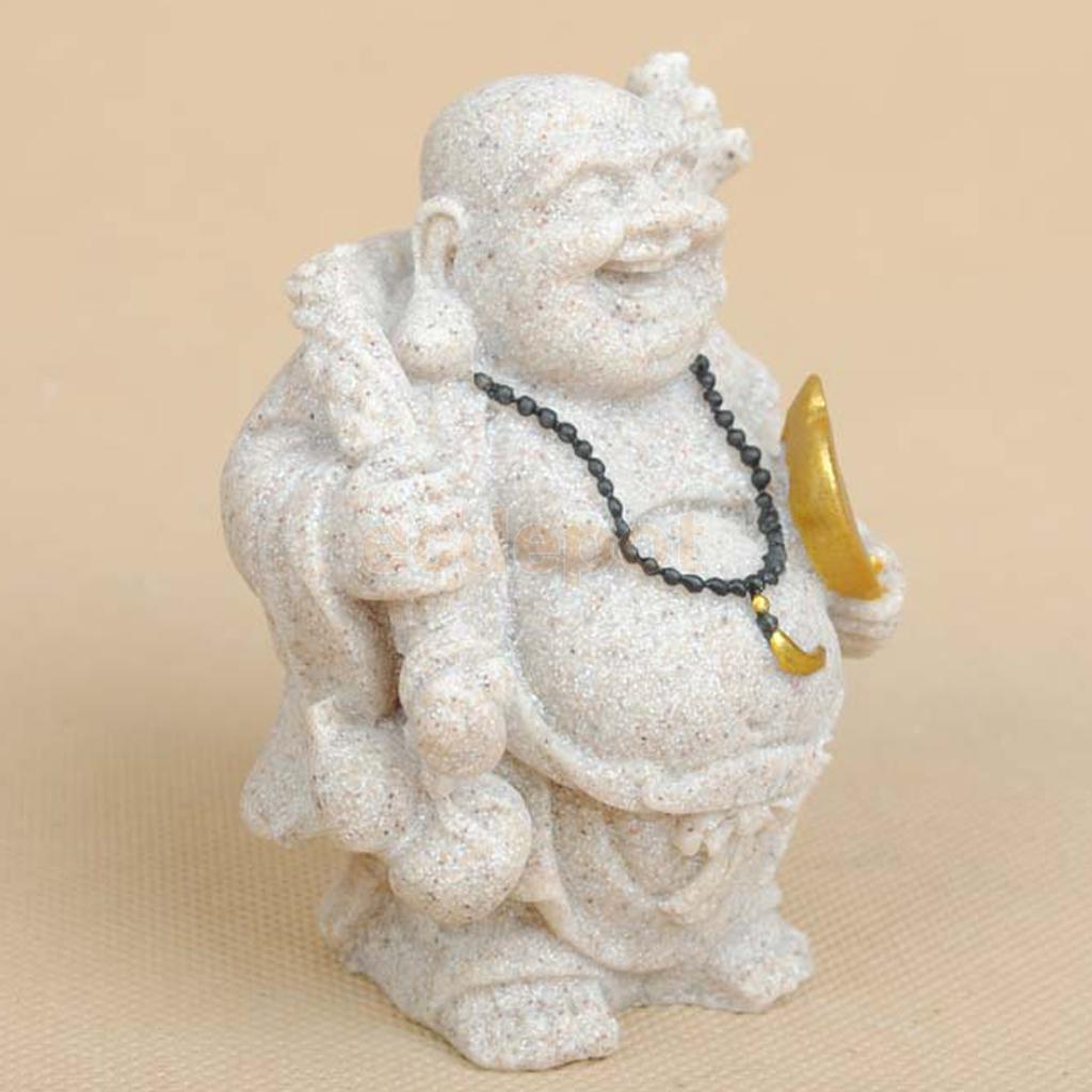 Pedra de areia maitreya feliz sorriso buda estátua mão esculpida riqueza artista sorte