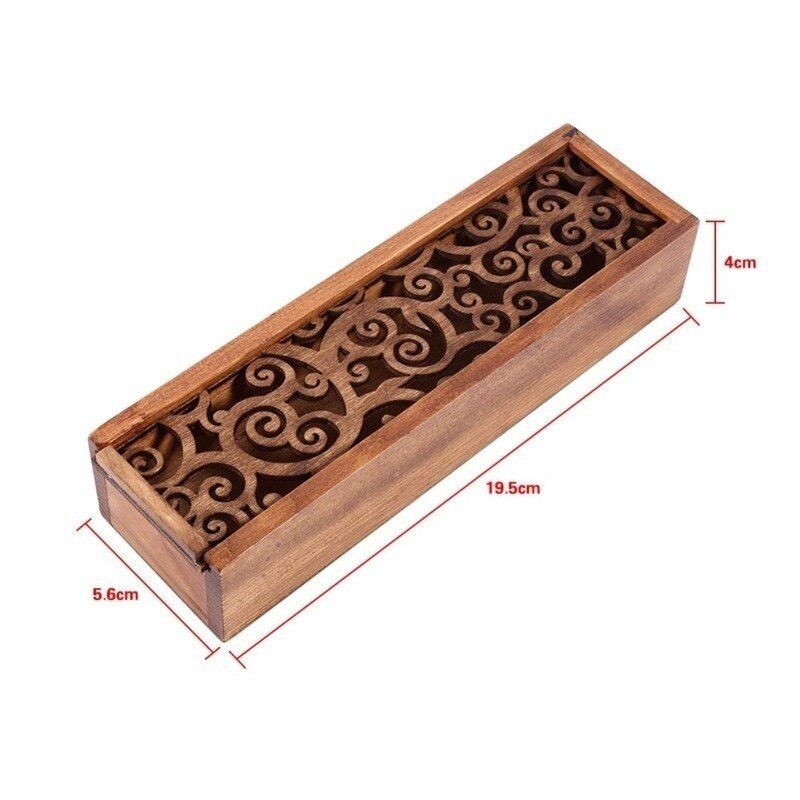 Retro Hollow Wooden Pencil Box Portable Storage Box Student Cute Wooden Pencil Box Multifunctional Stationery Desk Storage