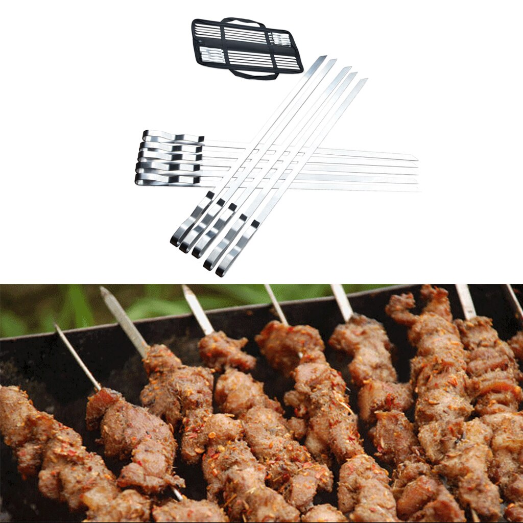 10x Rvs Bbq Spiesjes Barbecue Sticks Grill Kebab Spies Herbruikbare