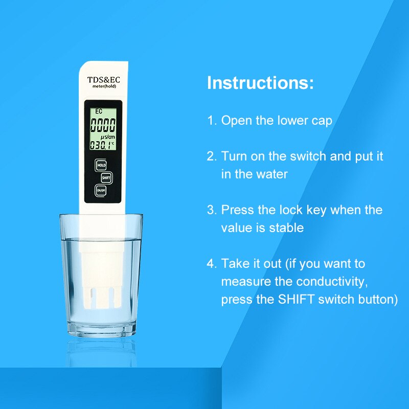3 In1 Digital Water Tester TDS EC Meter Multifunctional Water Purity Temperature Meter TEMP PPM Tester Pen 0-9990ppm