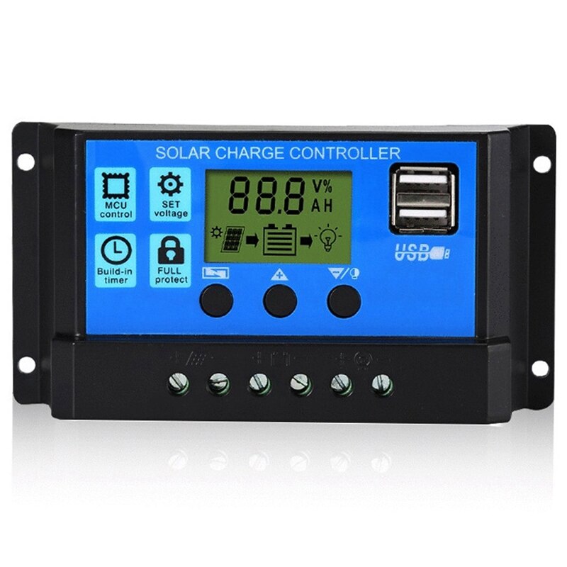 Solar Charge Controller 12V/24V Automatic PWM 5V Output Solar Panel Regulator with Dual USB LCD Displays