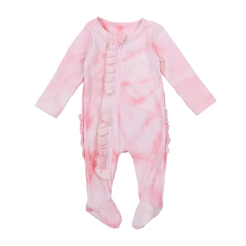Bébé coton barboteuses à manches longues filles garçons vêtements unisexe cravate teinture volants pyjamas -né bébé chaussures salopette combinaison tenues: A / 6M
