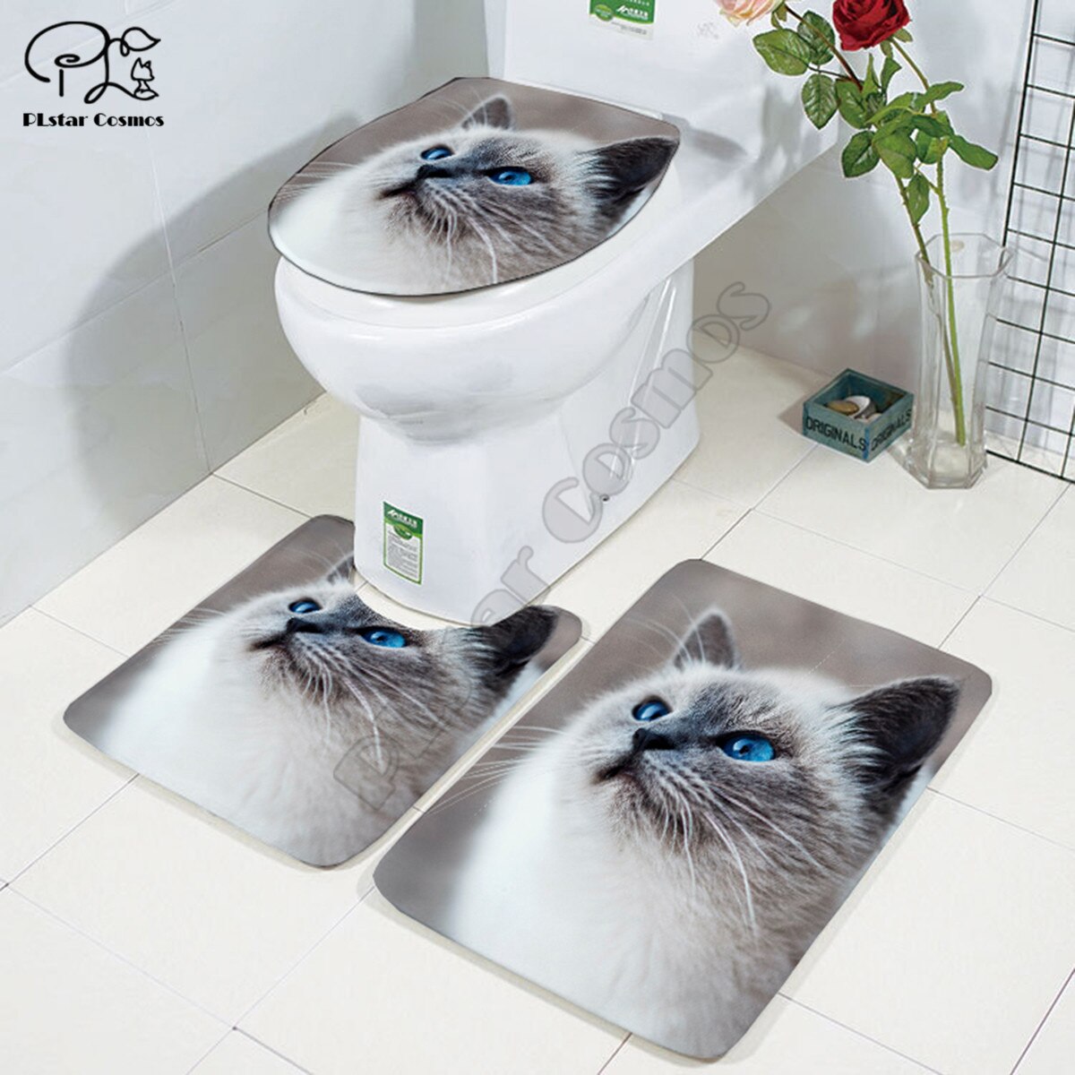 Leuke Kat Patroon Cartoon Funny Stitch 3D Gedrukt Badkamer Voetstuk Tapijt Deksel Wc Cover Badmat Set Stijl-3: 6