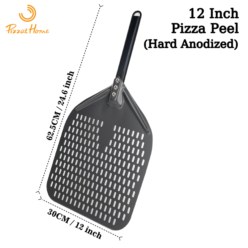 Juego de pala giratoria rectangular para Pizza, pelador de Pizza perforado anodizado duro de 12 ", paleta de cáscara de Pizza de aluminio, mango de silicona de 40cm de largo: YELLOW