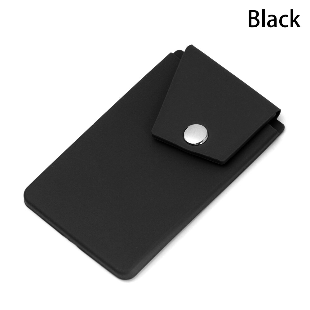 1PC Adhesive Silicone Telefoon Portemonnee met Snap Pocket Telefoon Terug Stick-on Elastische Credit Card Houder met Standaard voor Smart Telefoon: black