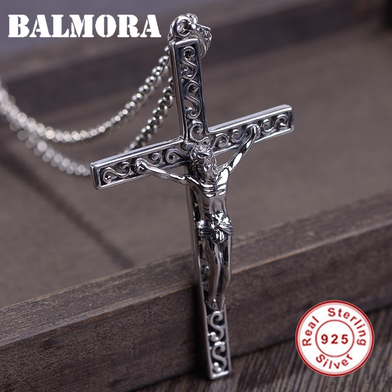 BALMORA 925 Sterling Silber Jesus Hohl Kreuz Anhänger für Männer Punk Stil Christian Schmuck Zubehör Ohne eine Kette