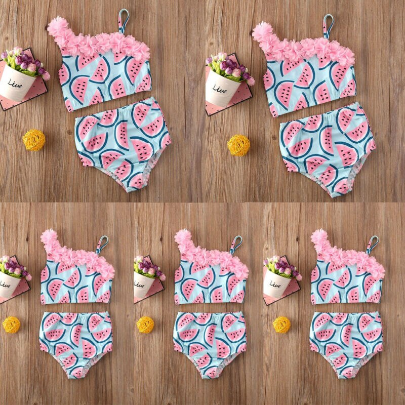 CANIS, bañador de verano para niños pequeños, niñas, sandía, Patchwork de flores, trajes de baño, traje de baño, bikini