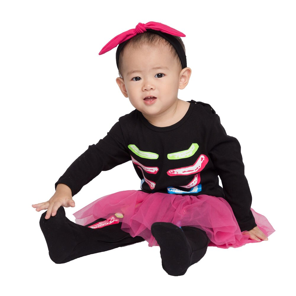 Umorden spedbarn småbarn skjelett bein kostyme rompers jumpsuit til baby jenter halloween bursdag årsfest fancy kjole