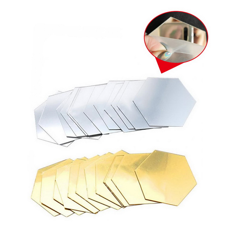 12 pçs geométrico 3d hexágono espelho adesivo de parede decoração para casa ampliar sala de estar removível segurança 2 tamanhos diy adesivos de parede