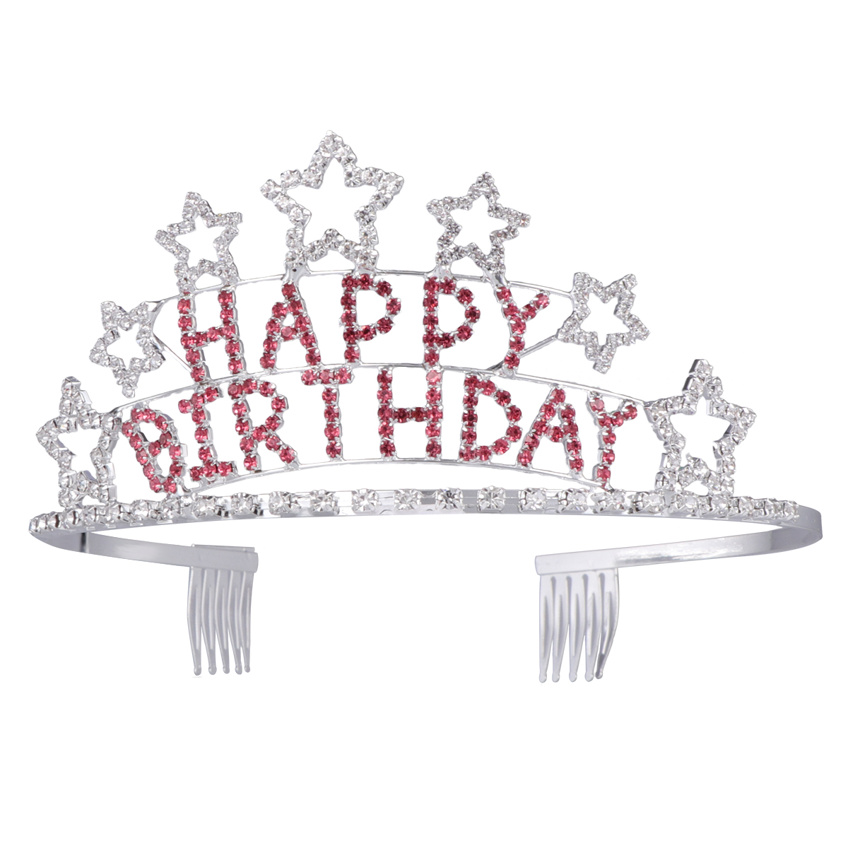 Kid's Charming Rhinestone Heart Tiara Crown Headband for Girls (White Rhinestones): Red